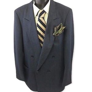 Hardy Amies Sport Coat 42L Blue Navy Double Breasted Tailored Classic Blazer